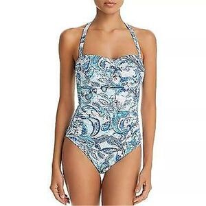 Lauren Ralph‎ Lauren Blue Fiesta Paisley Bandeau One Piece Swimsuit 8 NWT